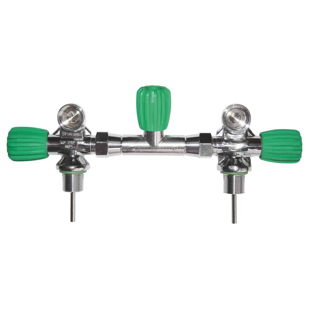 Complete Isolation Manifold for 7, 8, 8.5, 10 and 12 litre Cylinders EU Nitrox up to 230 bar, incl. rubber knobs