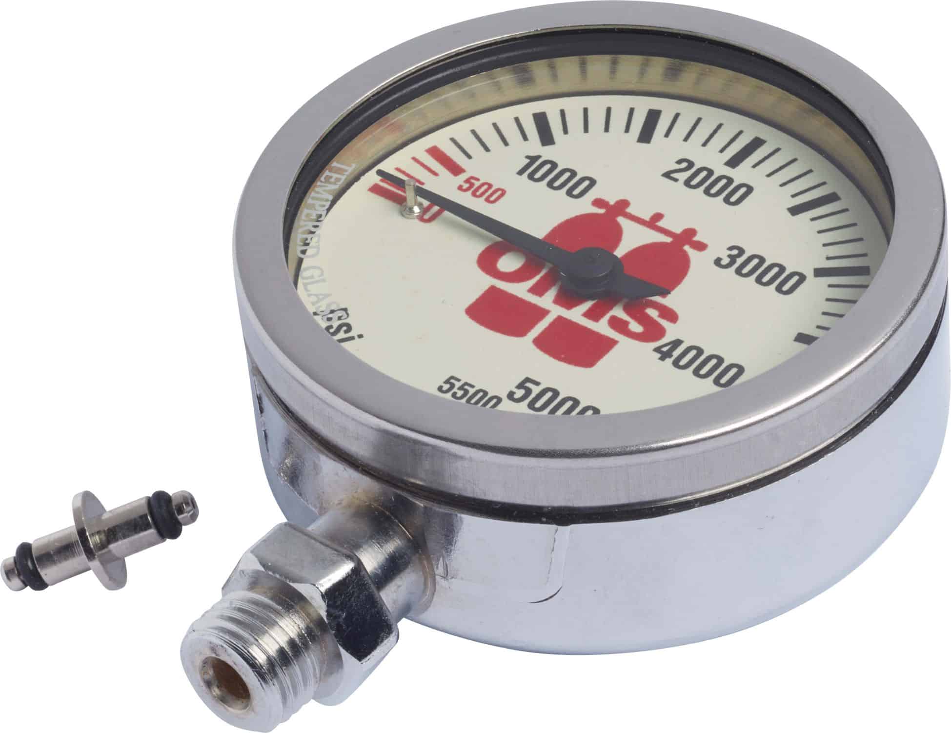 Finimeter OMS - 52 mm - with nickel chromed case, mineral glass, 0 - 5500 PSI scale (without hose).